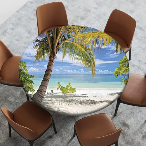 Miniatura 16 de Mantel con patrón de playa, borde elástico, impermeable, lavable, para uso en interiores y exteriores, patio, turquesa aguamarina, para mesas