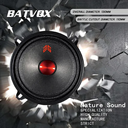 Miniatura 4 de MX52P1 Altavoz de Rango Medio de 5 Pulgadas 160 Vatios 4 Ohmios Tapa Antipolvo Roja, Altavoces de Audio de Puerta de Calidad Premium para Sistema