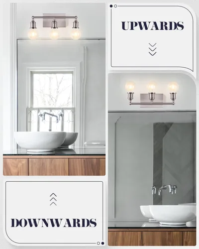 Miniatura 3 de Lámpara de tocador de 3 luces, moderna lámpara de pared de níquel cepillado, iluminación industrial de pared de tocador de baño para espejo, base