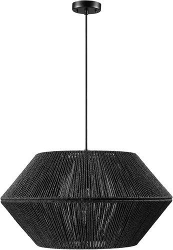 Miniatura 9 de GLOBE Electric 67000102 Lámpara colgante de 2 luces, negro mate, pantalla de hilo de papel, cable de tela trenzada, iluminación de isla de cocina