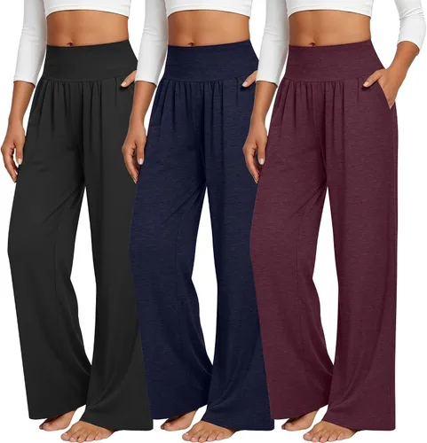 Miniatura 105 de Neer - Conjunto de 3 pantalones de yoga de pierna ancha para mujer - Pantalones deportivos cómodos, holgados, de cintura alta y casuales