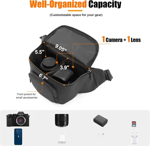Miniatura 3 de Cwatcun Riñonera impermeable para cámara compacta, ligera y portátil, bolsa cruzada para Canon, Nikon, Sony, Fuji DSLR/SLR/cámara sin espejo, lente