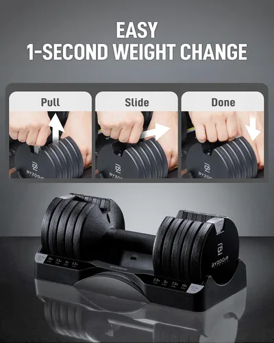 Miniatura 5 de ByZoom Fitness - Mancuerna ajustable de 12.5/25 libras – Unidad individual O juego de 2 – Peso ajustable 5-en-1 para gimnasio en casa, entrenamiento