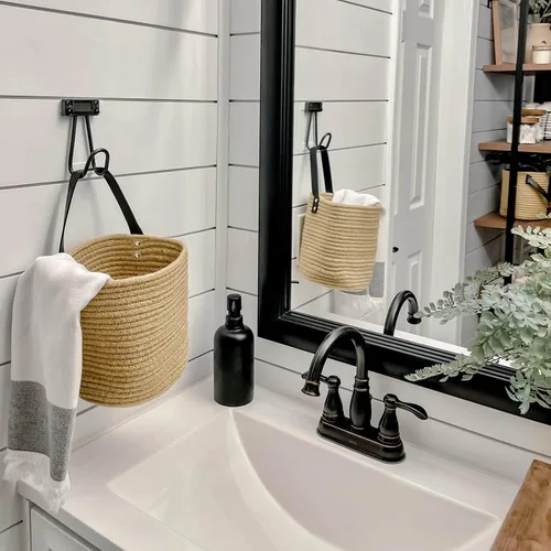 Miniatura 2 de Goodpick Paquete de 2 cestas colgantes de yute - Cesta tejida pequeña de helecho colgante con cuerda, cesta de pared para plantas de flores, juego