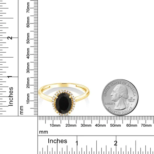 Miniatura 3 de Gem Stone King Anillo de compromiso de oro amarillo de 10 quilates con ónix negro y diamantes para mujer