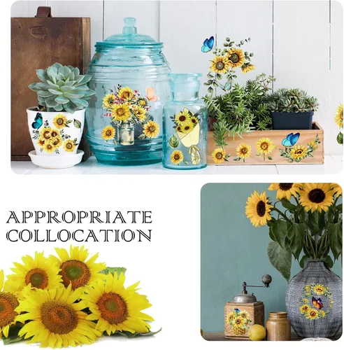 Miniatura 6 de 9 hojas de transferencia de girasol para muebles y manualidades, primavera y verano, flores vintage, mariposas, primavera, calcomanías