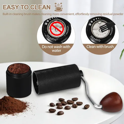 Miniatura 6 de Molinillo de café manual no desmontable con rebabas cónicas de acero inoxidable de 25 niveles, juego de regalo portátil de aluminio, adecuado
