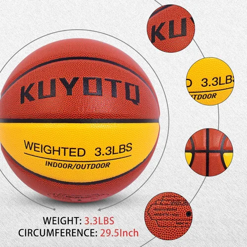 Miniatura 6 de KUYOTQ 3LBS/3.3LBS/2.2LBS Weighted Heavy Training Basketball 29.5/28.5" in and Outdoor Improving Handling Dribbling Passing Rebounding Skill marrón