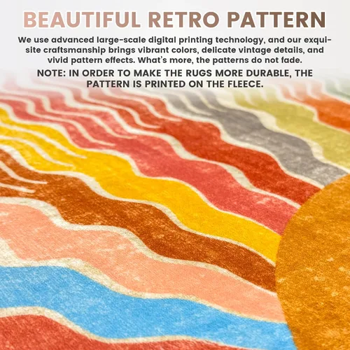 Miniatura 4 de Alfombra lavable de 3 x 5 para sala de estar, diseño de arco iris, moderno, retro, de gran área, ultra fina, de pelo bajo, ligera, suave, alfombra