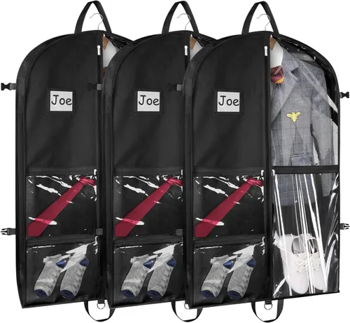 Miniatura 10 de Bolsas de ropa de baile negras de Zilink, bolsa de ropa de 40 pulgadas para competiciones de baile con 5 bolsillos transparentes con cremallera