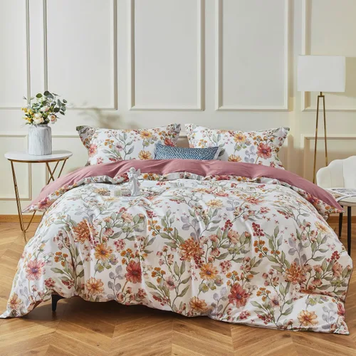 Miniatura 47 de OAITE - Juego de funda de edredón de 100% algodón con patrón de hojas, juego de ropa de cama suave que incluye 3 piezas