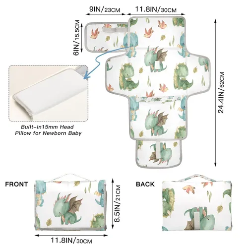 Miniatura 4 de Kigai Cambiador de pañales portátil con diseño de dragón lindo para bebé, impermeable y plegable, para baby shower, niñas y niños recién nacidos