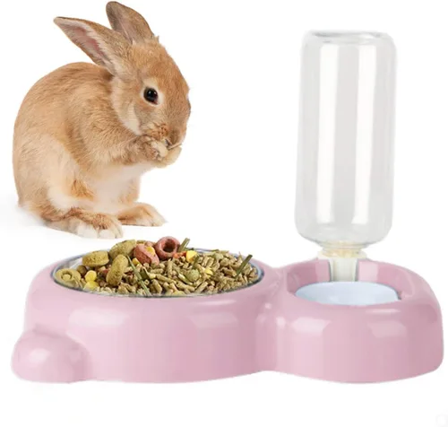 Miniatura 8 de Tfwadmx Juego de dispensador de agua de comida para conejos, cuencos autolenantes para gatos, sin derrames, botella de agua automática para perros