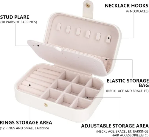 Miniatura 3 de Joyero de viaje, organizador de joyas para niñas, caja de almacenamiento pequeña de joyería para collares, anillos y aretes, joyero para niñas
