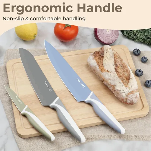 Miniatura 5 de DiiHAUZZ Juego de cuchillos de cocina de 12 piezas con revestimiento antiadherente saludable, cuchillos de acero inoxidable antioxidante aptos