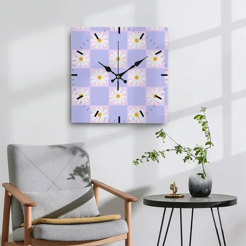 Miniatura 4 de Retro Checkered Purple Flower Small Wall Clock Clocks for Bedroom Battery Operated Wall Clock Silent Clocks Battery Operated Relojes De Pared for