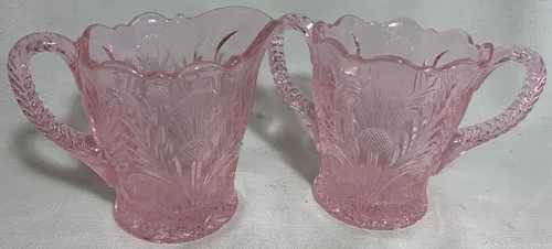 Miniatura 2 de Juego de crema y azucarero, cardo invertido, fabricado en Estados Unidos, Mosser Glass USA (Amethyst)