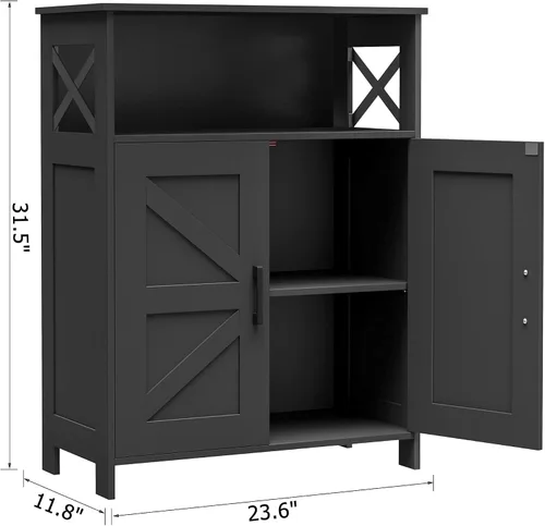 Miniatura 3 de Homhedy Armario de almacenamiento de baño con 2 puertas, gabinete de papel higiénico con estante ajustable, gabinete de baño pequeño para Negro