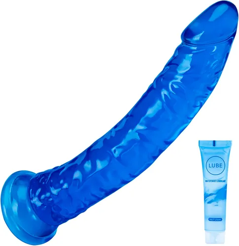 Miniatura 15 de Juguetes sexuales suaves y realistas de 9.4 pulgadas con ventosa para jugar con manos libres, pene grueso azul-morado adecuado para Violeta-Azul
