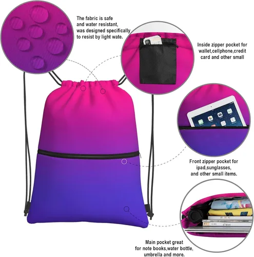 Miniatura 4 de Mochila deportiva con cordón ajustable, duradera, impermeable, ligera, para hombres y mujeres, Gradiente, Mochilas Tradicionales