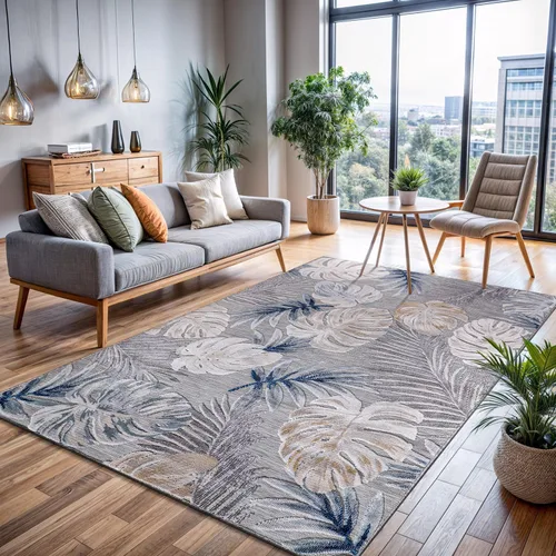 Miniatura 8 de CAMILSON Alfombra para Interiores y Exteriores, Alfombras de Área Azules 5x7 con Hojas Tropicales Botánicas para Patios Interiores y Exteriores