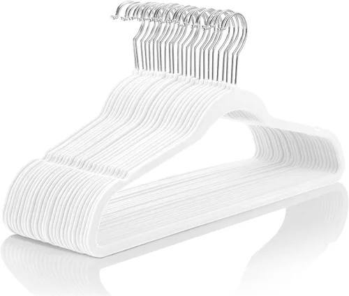 Miniatura 14 de MIZGI Perchas de terciopelo prémium (paquete de 50) resistentes y antideslizantes, perchas de terciopelo rosa rubor - ganchos dorados, perchas