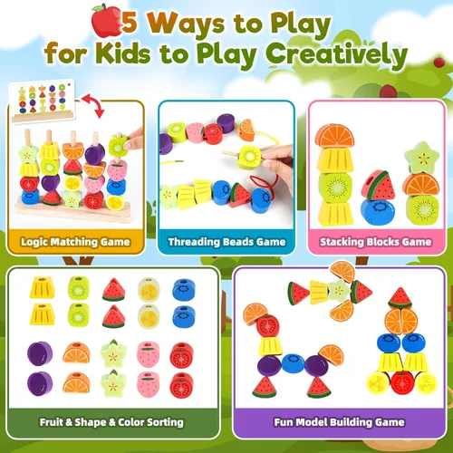 Miniatura 4 de Montessori - Juguetes apilables de cuentas de madera: regalos de cumpleaños para niños y niñas de 2, 3 y 4 años, juego de secuencia para niños