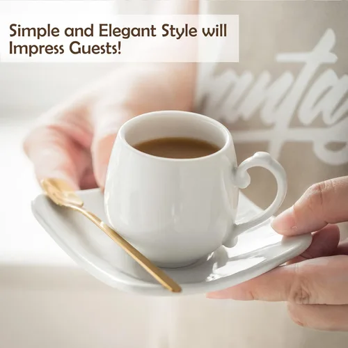 Miniatura 7 de LYEOBOH Juego de tazas de café expreso con platillos, tazas de café de porcelana y soporte de metal y cucharas, tazas pequeñas Demitasse