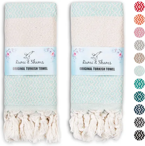 Miniatura 10 de RUMI & SHAMS - Toalla de mano turca para baño y cocina - 2 toallas de mano decorativas de lujo para baño - Toallas rústicas de cocina de 100 %