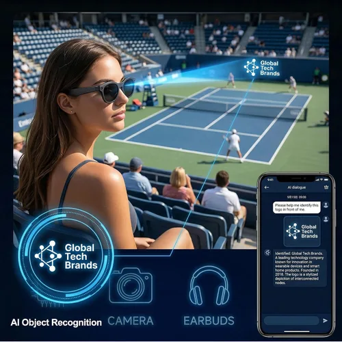 Miniatura 3 de Lentes de cámara inteligente AI, grabación de video POV HD 1080P y traductor, reconocimiento de objetos, audio Bluetooth para llamadas musicales