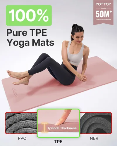 Miniatura 2 de YOTTOY Tapete de Yoga, Tapete de Yoga Extra Grueso (1/2 pulgada), Tapete Profesional de TPE para Ejercicio, Tapete de Entrenamiento Antideslizante