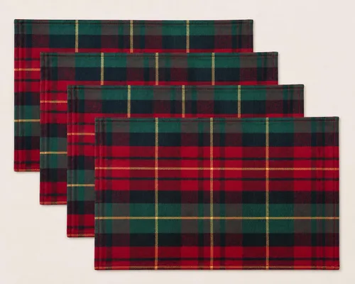 Fennco Styles Juego de 4 manteles individuales clásicos de tartán rojo y verde, 14 pulgadas de ancho x 20 pulgadas de largo, juego de 4 manteles de