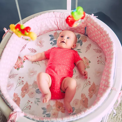Miniatura 2 de Gllquen Baby Paquete de 4 sábanas de moisés, transpirable y acogedora, sábana bajera elástica para cuna de viaje, patrón floral de moda, sábanas