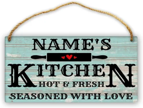 Miniatura 15 de Letrero de cocina de madera personalizado con sazonado con amor, accesorios de cocina, decoración de pared, regalos