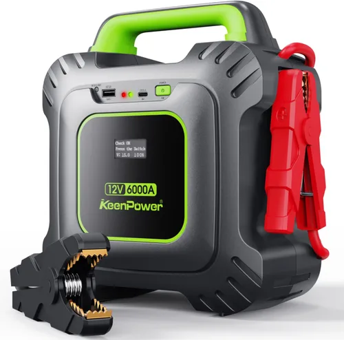 KeenPower Arrancador de batería de supercondensador 6000A [Versión de abrazaderas y pantalla mejoradas] – Sin batería tradicional, alimentado por 6