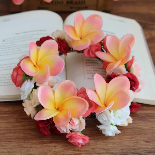 Miniatura 3 de 10 piezas de flores de plumeria artificiales de tacto real natural, no de seda, con tallo para decoración de pasteles y ramos de boda (albaricoque)