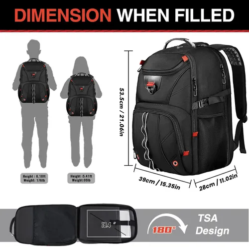 Miniatura 2 de Z-MGKISS Mochila de viaje, mochila grande de viaje para laptop para hombres y mujeres con mochila comercial aprobada por la aerolínea TSA, Negro-2