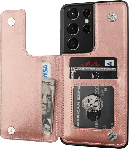 Miniatura 13 de ONETOP - Funda tipo cartera compatible con Samsung Galaxy S21 con soporte para tarjetas, funda de piel sintética con ranuras para tarjetas, doble