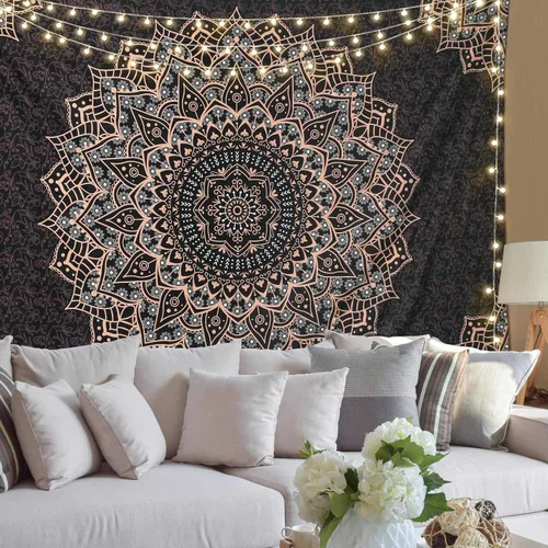 Miniatura 8 de Tapiz de mandala negro para colgar en la pared, tapiz psicodélico de pared, estético, indio, hippie, decoración bohemia para el hogar, dormitorio