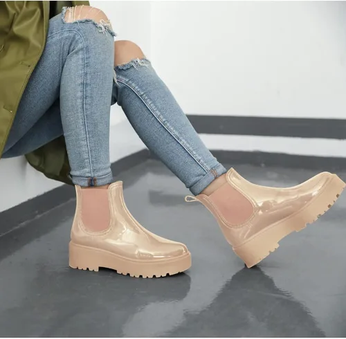 Miniatura 5 de Botas de lluvia con plataforma para mujer, botas Chelsea de charol impermeables, botas de punta redonda para mujer