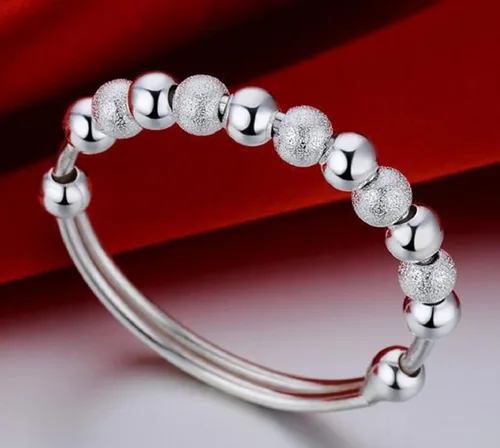 Miniatura 6 de Jeolory Brillante y lindo dije de bola mate simple chapado en plata 925, brazalete de muñeca ajustable, joyería de moda (plateado), Sin gemas.