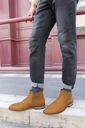 Miniatura 7 de Coutgo Botas Chelsea para hombre, botas de vestir cómodas de gamuza, botas de tobillo Chukka