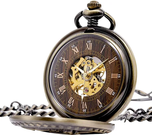 Miniatura 2 de Carrie Hughes Reloj de bolsillo mecánico de tren de vapor vintage para hombre con cadena en caja CH108B, CH108B, retro, moda, casual, negocios