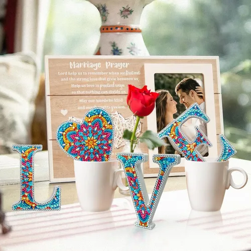 Miniatura 3 de YOYA Letras de Artesanía de Madera con Arte de Diamantes 5D de 6 Pulgadas para Decoración de Pared, Kits de Arte de Diamantes de Letras de A