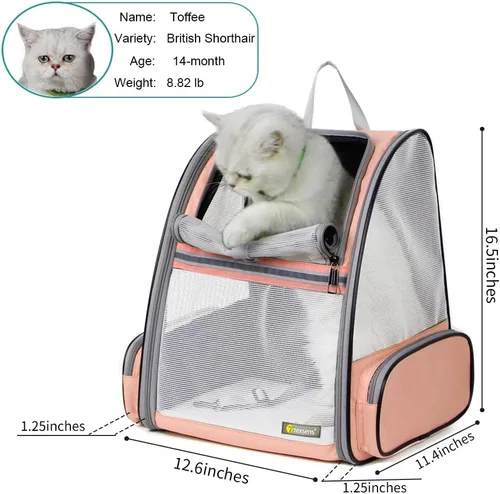 Miniatura 2 de Texsens Mochila para transportar mascotas innovadora de burbuja para gatos y perros Rosa (mesh pink)