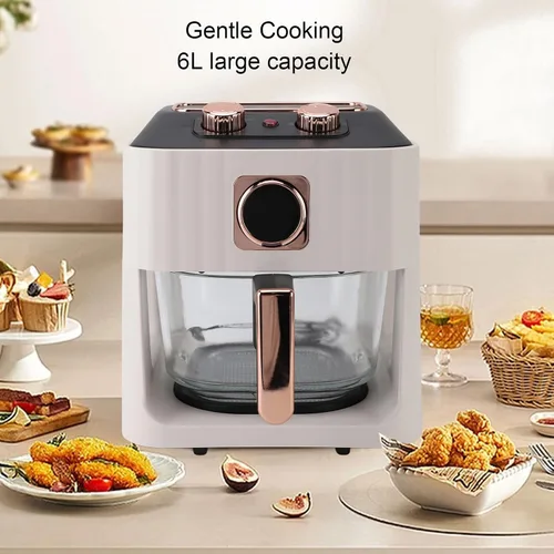 Miniatura 2 de Freidora de aire inteligente con ventana visual, capacidad de 6 L, control de temperatura, blanco, para comidas, freír, asar, recalentar