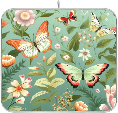 Miniatura 54 de Tapete de secado de platos de primavera naranja con flor de amapola para encimera de cocina, tapete escurridor absorbente de microfibra, tapete