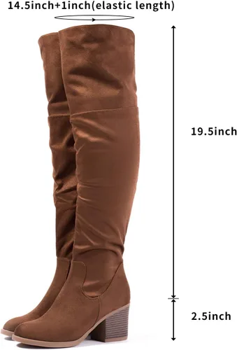 Miniatura 4 de katliu Women's Knee High Boots Suede Chunky Heel Side Zipper Fashion Boots Stretch Winter Long Boot