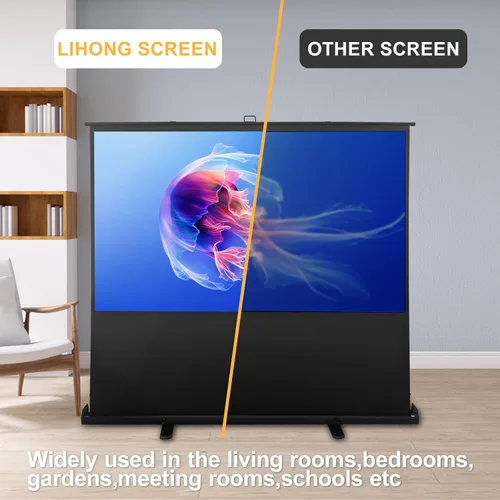 Miniatura 6 de LIHONG Pantalla de 100 pulgadas 16:9 portátil manual para levantar el piso, pantalla de proyector para interiores y exteriores, HD blanco mate