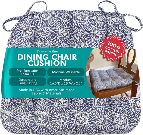 Miniatura 97 de Barnett Home Decor Ticking Stripe Berlin Blue - Almohadilla para silla de comedor con lazos, tamaño mediano 18, relleno de espuma de látex, lavable